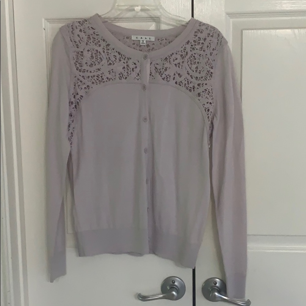 CAbi Lilac Lace Yoke Cardigan Style #184 Size S